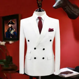 Double-Breasted Groomsmen Peak Lapel Groom Tuxedos Ivory Men Suits Wedding/Prom/Dinner Best Man Blazer ( Jacket+Pants+Tie) G210