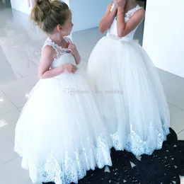 2020 Kwiat Girls Sukienki Scoop Koronki Tulle Długość podłogi Maluch Dzieci Dzieci Urodzinowe Wakacje Boże Narodzenie Wedding Party Dresses