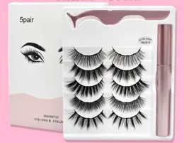 Gratis frakt Eppacket Ny magnetisk flytande eyeliner 5 par / 1 box Magnetisk Falsk Mink Eyelashes Långvarig Eyeliner Falska ögonfransar