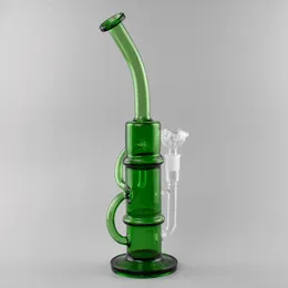 Bong per narghilè Green Recycler da 13,8" con collo piegato, tubi dell'acqua in vetro, giunto maschio da 18 mm e braciere