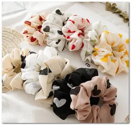 Children elastic scrunchie girls love heart printed cloth Elastic Band princess hairbands children ponytail holder women headbands