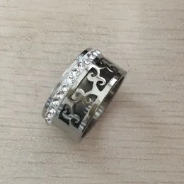 Alta qualità punk argento di lusso 316 acciaio al titanio placcato oro bianco 18 carati fiore cristallo hollow largo 10mm amore fascia nuziale uomo donna