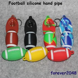 Football Shape Silicone Pipes with Glass Bowl+keychain Bubblers Portable Hand Pipes Smoking Accessories tobacco pipe