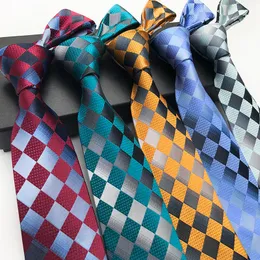 Groom Ties Classic Mix Paisley Geometryczne sprawdzone niebieskie fioletowe żółte wino Jacquard tkany 100 jedwabny smoking po poliestrowym krawat