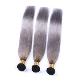 Brazilian Virgin Hair 1B Grey 3 Bundles Ombre Human Hair 1B/Grey Hair Products 10-28inch Double Wefts 3 Pieces/lot