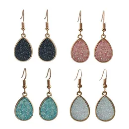 Mode 4Colors Druzy Drusy Örhängen Guldpläterad Geometri Faux Natural Stone Resin Dangle Örhängen för Kvinnor Smycken