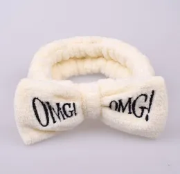 New OMG Letter Coral Fleece Wash Face Bow Hairbands For Women Girls Headbands Hair Bands Turban Hair Accessories hot