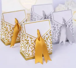 Ślubna Favor Torba Słodkie Ciasto Prezent Cukierki Wrap Papierowe Pudełka Torby Rocznica Party Birthday Baby Shower Presents Box Gold Srebrzysty Bezpłatny statek