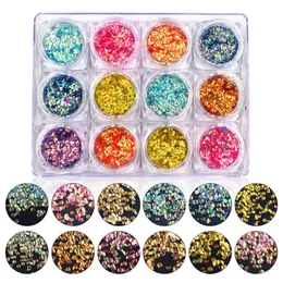 Nail Art Glitter Rhinestone Dekorationer 12 Färguppsättning Professionell fiskskalor Nails Stickers Decal Kit DIY Tools