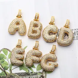 Hot Bling America Micro Setting Zircon Hip Hop Rapper Bubble Letter Necklace 26 English Letter Pendant Copper Brass Chains for Men