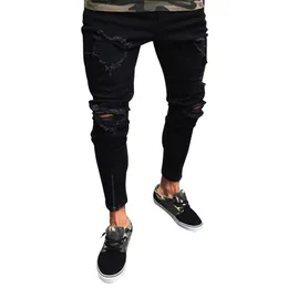 Shujin Lato 2019 Męskie Zniszczone dziury Bawełniane Stretch Denim Jeans Homme Knee Otwarte Zgrywanie Slim Fit Spodnie