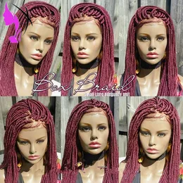 Синтетические плетеные коробки оплетки парики кружевные фронтские парики для черных женщин Бургундия Цвет термостойкостойкого волокна детские волосы парик парик