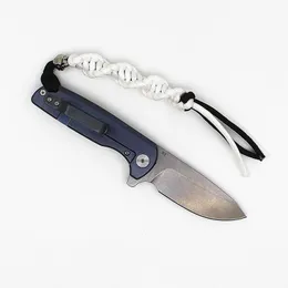 Heißes kugelgelagertes Flipper-Klappmesser D2 Stone Wash Drop Point-Klinge CNC TC4 Griff aus Titanlegierung mit Nylontasche