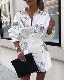 Letter print sexy mini short shirt dress Women white long sleeve party club dress Winter autumn elegant bodycon