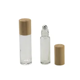 10ml 15ml Clear Glass Bottle Roll na pustym zapachu perfumy Essential butelki z metalową rolką bambusową F2936