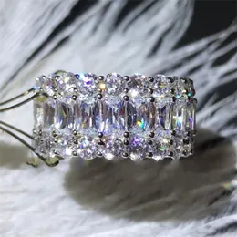 Jóias de luxo Victoria 925 prata esterlina corte princesa branco topázio cz diamante pedras preciosas eternidade mulheres casamento noivado anel presente