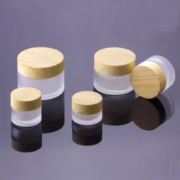 Frosted Glass Jar Cream Bottles Round Cosmetic Jars Hand Face Packing Bottles 5g 10g 15g 30g 50g Jars With Wood Grain Cover WCW814