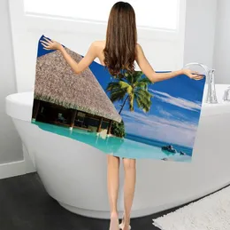 Güzel deniz manzara banyo havlusu dikdörtgen şekil yaratıcı dijital baskılı yumuşak ince elyaf banyo plaj havlusu şal