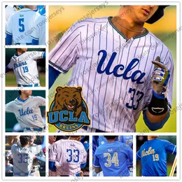NCAA носит UCLA #5 College Garrett Mitchell Baseball 19 Джек Ральстон 25 Ноа Карденас 32 Райан Гарсия 33 Чейз Струмпф белый серой синий базовый