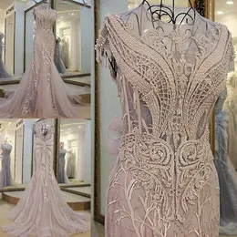 Elegancki Backlake Custom Made Bez Rękawów O-Neck Haft Crystal Mermaid Wedding Dress 2019 Suknie ślubne Bridal Trumpet Court Train