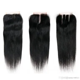 Brasilianska Virgin Human Hair 44 Lace Closure With Baby Hair Extensions Natural Color 3pcs En mycket gratis