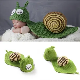 Baby unisex foto rekvisita boylirl virkade hattar cape set spädbarn baby crochet baby hattar snigel