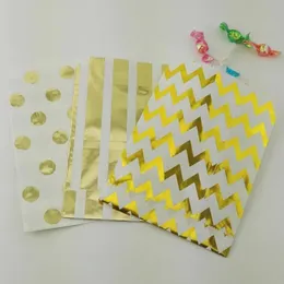 Chevron Gold Foil Favor Bags Polka Dots Gold Candy Bags Wedding Favors/Goody Bags/Printed Paper Treat Bags/Birthday Party Sacks 200pcs