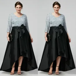 Plus Size High-Low-Abschlussballkleid mit Pailletten, V-Ausschnitt, 3/4-Ärmel, formelle Abschlussfeier, Mädchen-Abschlussballkleid, Abendgarderobe