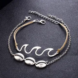 Skorupa fala anklets łańcuch stóp wielowarstwowy srebrna bransoletka anklet biżuteria dla kobiet woli i piaszczysta