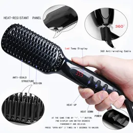 Hårborste Fast Hair Straightener Comb Electric Brush Comb Irons Auto Straight Hair Comb Borste Tool Ionic Electric med LED Temp Display DHL