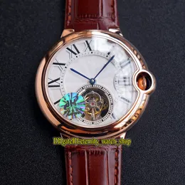 JH Top wersja 42mm W6920001 Real Tourbillon Automatyczne białe wybieranie WGBB0017 Męskie zegarek Sapphire 18K Rose Gold Case Skórzane zegarki