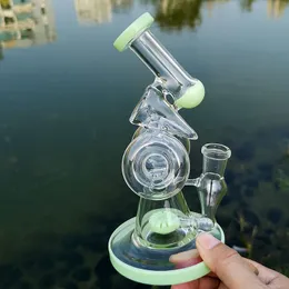 Wholesale Unique Bong Double Recycler Bongs Slitted Donut Perc Oil Dab Rigs Sidecar Glass Water Pipes 14mm Joint With Bowl DHL Free