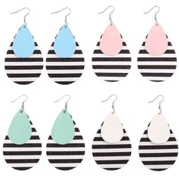 Wielowarstwowy PU Leathe Black White Stripe Dangle Party Club Decor Kolczyk Dla Kobiet Girl Beach Biżuteria