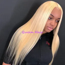 180% Full Density Long Silky Straight Hair #613 Blonde Color None Lace Wigs Glueless Heat Resistant Fiber Hair Baby Hair Fashion Women