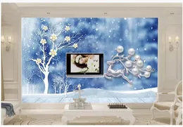 Customized 3d mural wallpaper photo wall paper 3D beautiful Mediterranean style plum tree pearl deer background wallpaper for walls 3d