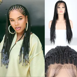 Charisma Long Box Braided Wig with Baby Hair Heat Resistant Fiber Hair Synthetic Lacew Front Wig for Black Women Daily Wigs