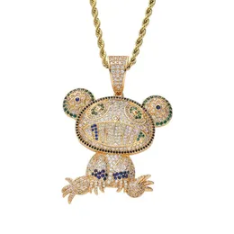 New high quality hip hop personality pendant coloured frog bronze Zircon Necklace