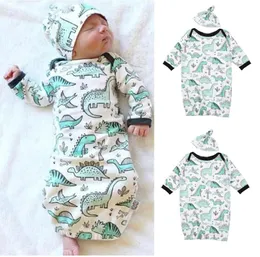 15607 Europa baby spädbarn sovsäck barn tecknad dinosaur sovsäckar barn bomull pyjamas nattkläder med hatt