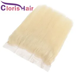 Blond mänsklig hårstängning Silk Staka brasiliansk jungfru platina Blond 13x4 Full spetsar Frontals Piece Pre Plucked 613 Toppstängningar