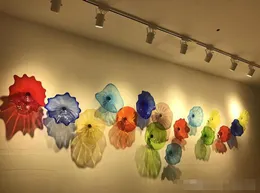Placas modernas da arte da arte da arte das placas de vidro sopradas para a parede que penduram a flor de vidro de Murano Placas da parede da parede personalizada Tamanho da cor