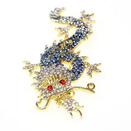 100st/Lot Guldton Crystal Rhinestone Dancing Dragon Brooches Alloy Animal Brosch Pin For Man