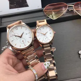 Lovers' Top brand men women watches rose gold Stainless Steel band all sub-dials work luxury wrist watch for ladies mens Valentine's Day present Mother's Day Gift