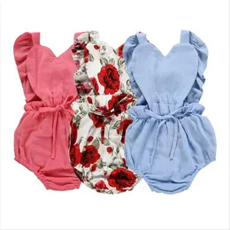 Ubrania dla dzieci Baby Floral Printed Wzburzyć Pacyki Miłość Serce Kombinezony Niemowlak Lato Bez Rękawów Onesies Body Boutique Climb Clothe AYP471