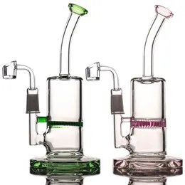 Bunte Glasbong Dab Rig Wasserpfeifen 8" hoch 5 mm dicker Quarz Banger Honeycomb Perc Pink Bongs Heady Mini Pipe Wax Oil Rigs Bubbler