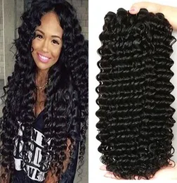 Deep Wave Hair Weft Weaves Peruvian Virgin Human Hair Curly Bundles