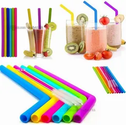 Hot Silicone Drinking Straws Ställ Rak Bent Flexibla Återanvändbara Straws Med 2st Rengöring Borstar 8PC / Set Silikon Straw 4688