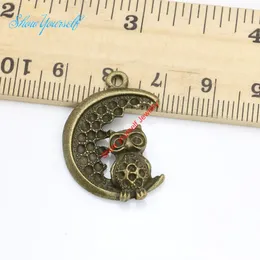 All'ingrosso- Ciondoli con ciondoli a forma di gufo luna placcato bronzo argento per creazione di gioielli fatti a mano fai-da-te 27x20mm