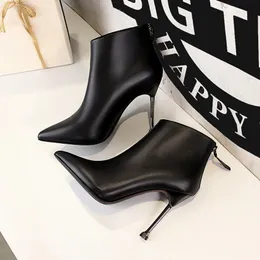 Горячие продажи - заостренные носки сексуальные высокие каблуки ботильоны для женщин осень весенние моды вечеринка платье тонкий каблук короткие ботинки обувь
