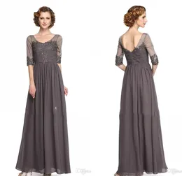 Abiti eleganti per la madre della sposa Abiti da sera in chiffon a maniche lunghe con scollo a V in cristallo per abiti da sposa taglie forti