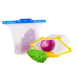 1000ml One Step Lock Leakproof Standing Silicone Bag Containers Sandwiches Liquid Snack Fruit Reusable Silicone Food Storage Bag LX2952